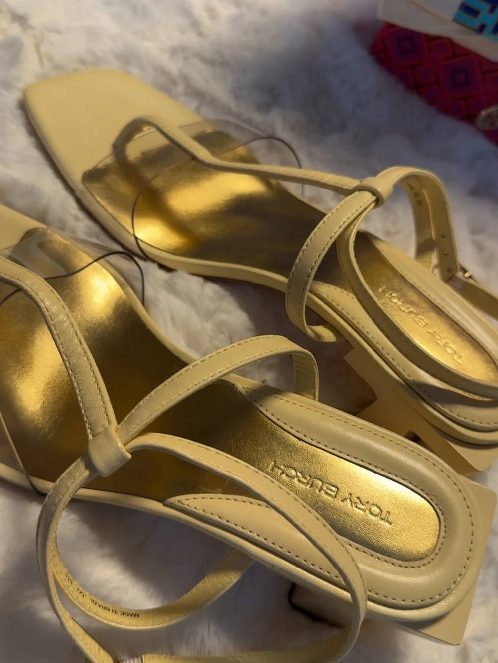 Tory Burch Champagne Ivory Metallic T-Strap Platform Sandals